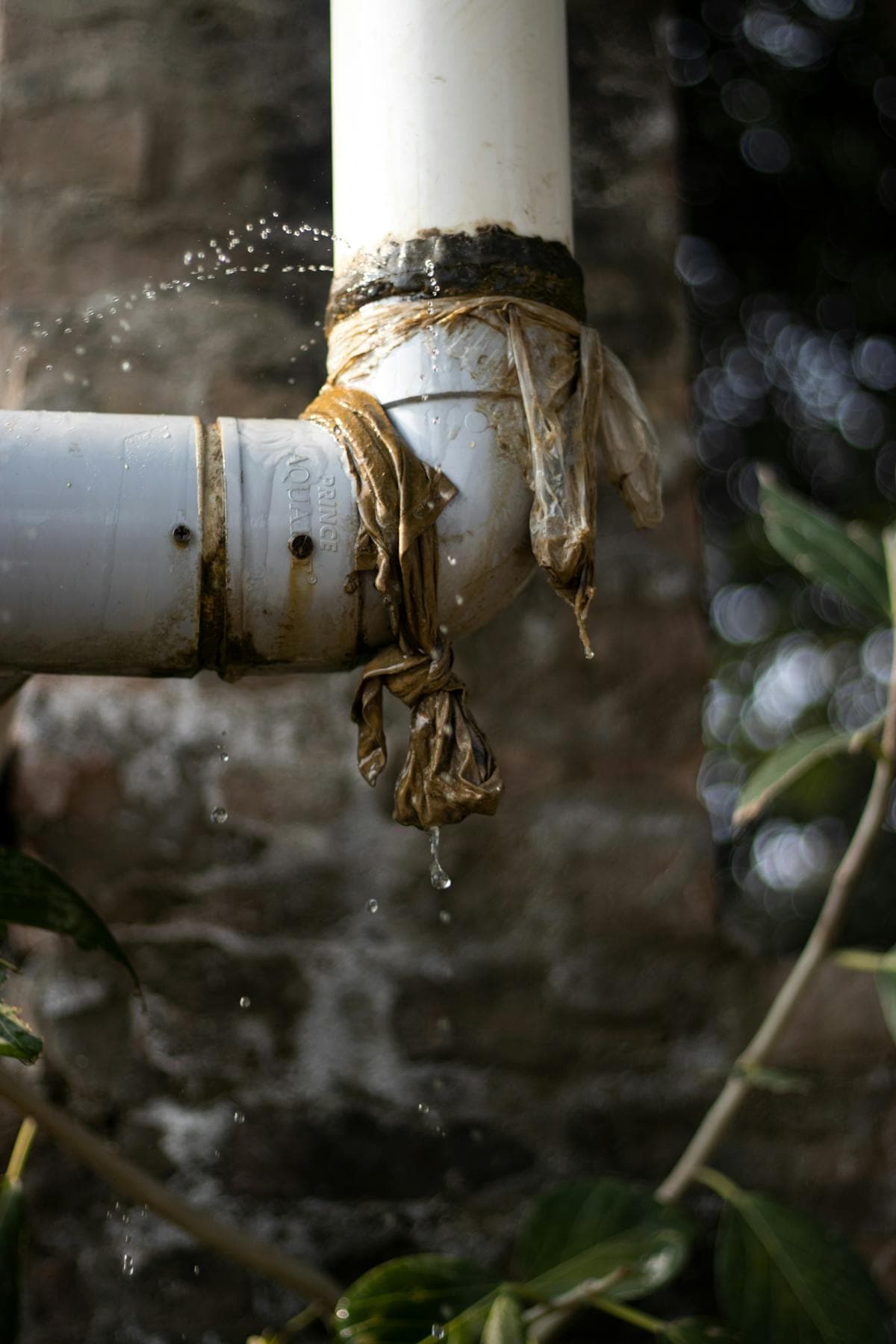 Leaking pipe showing water damage that needs immediate professional attention